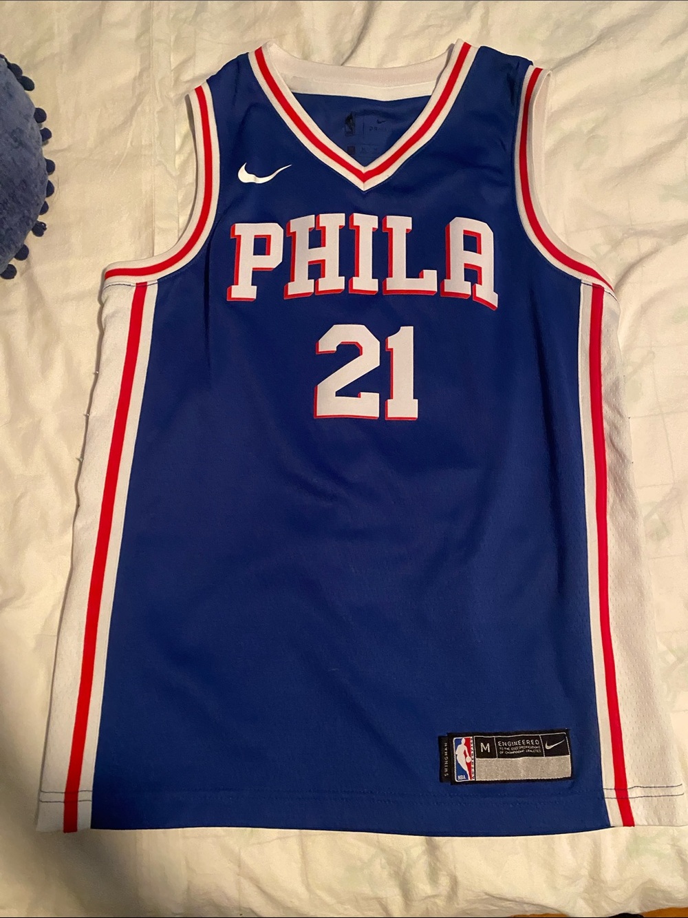 Nike Embiid PHILA #21 Basketball Swingman Jersey with Red and White Trim
